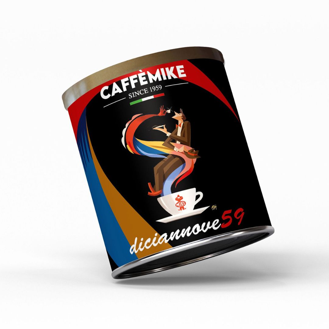 Café en grano 100% Arábica Diciannove59 de Café Mike, lata de 250g.