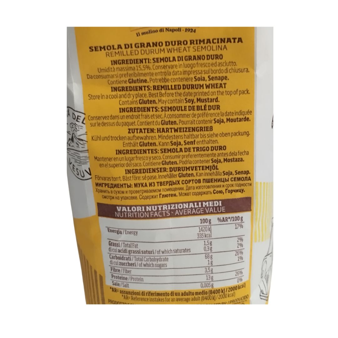 Etiqueta Semola Caputo con informacion y valores nutricionales