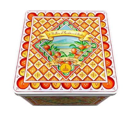 Panettone Dolce & Gabbana al Mandarino Fiasconaro, lata decorativa siciliana
