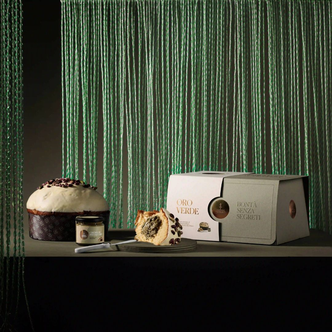 Panettone Oro Verde Fiasconaro con pistacho, línea Oro