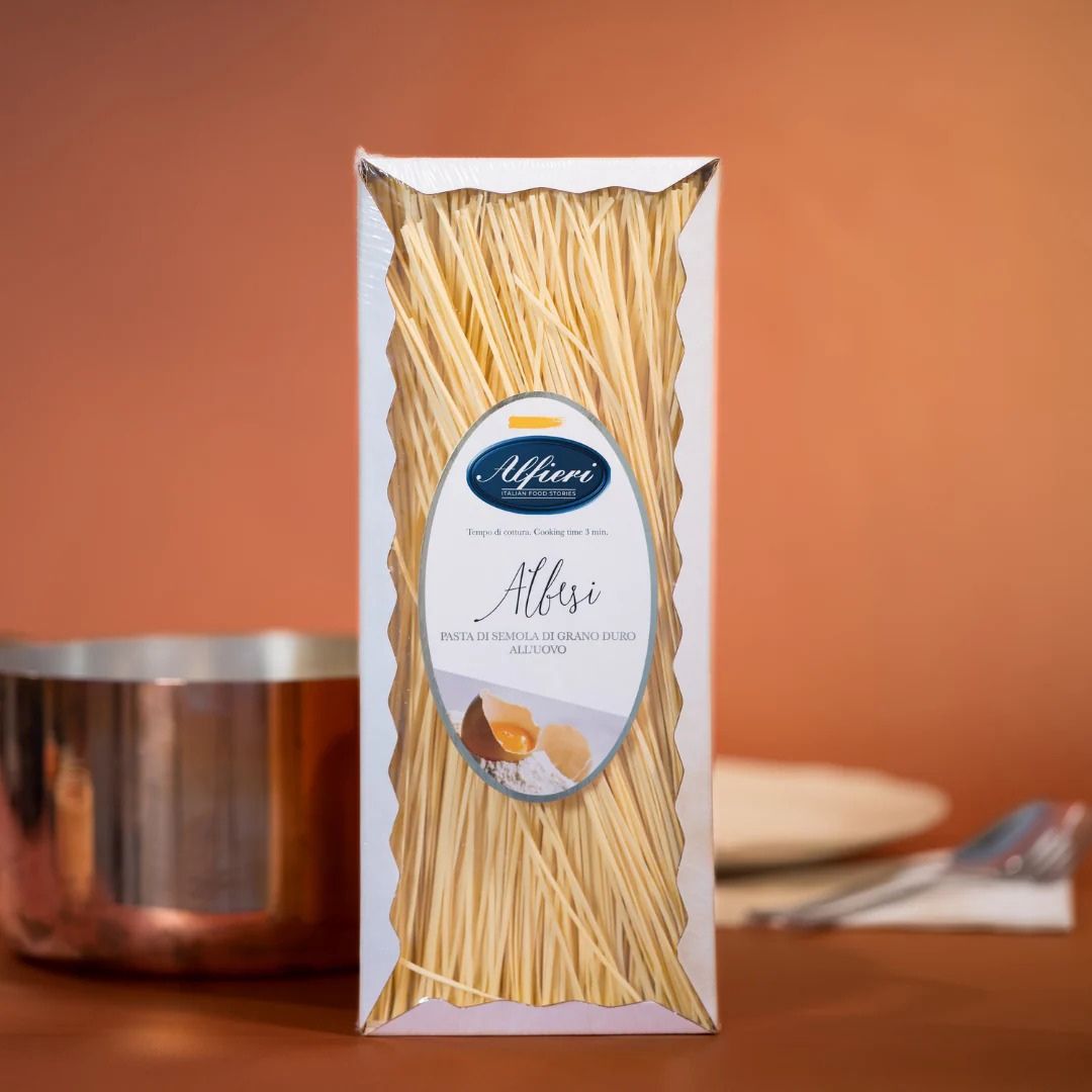 Caja gourmet de Pasta Albesi al huevo Alfieri 250g.