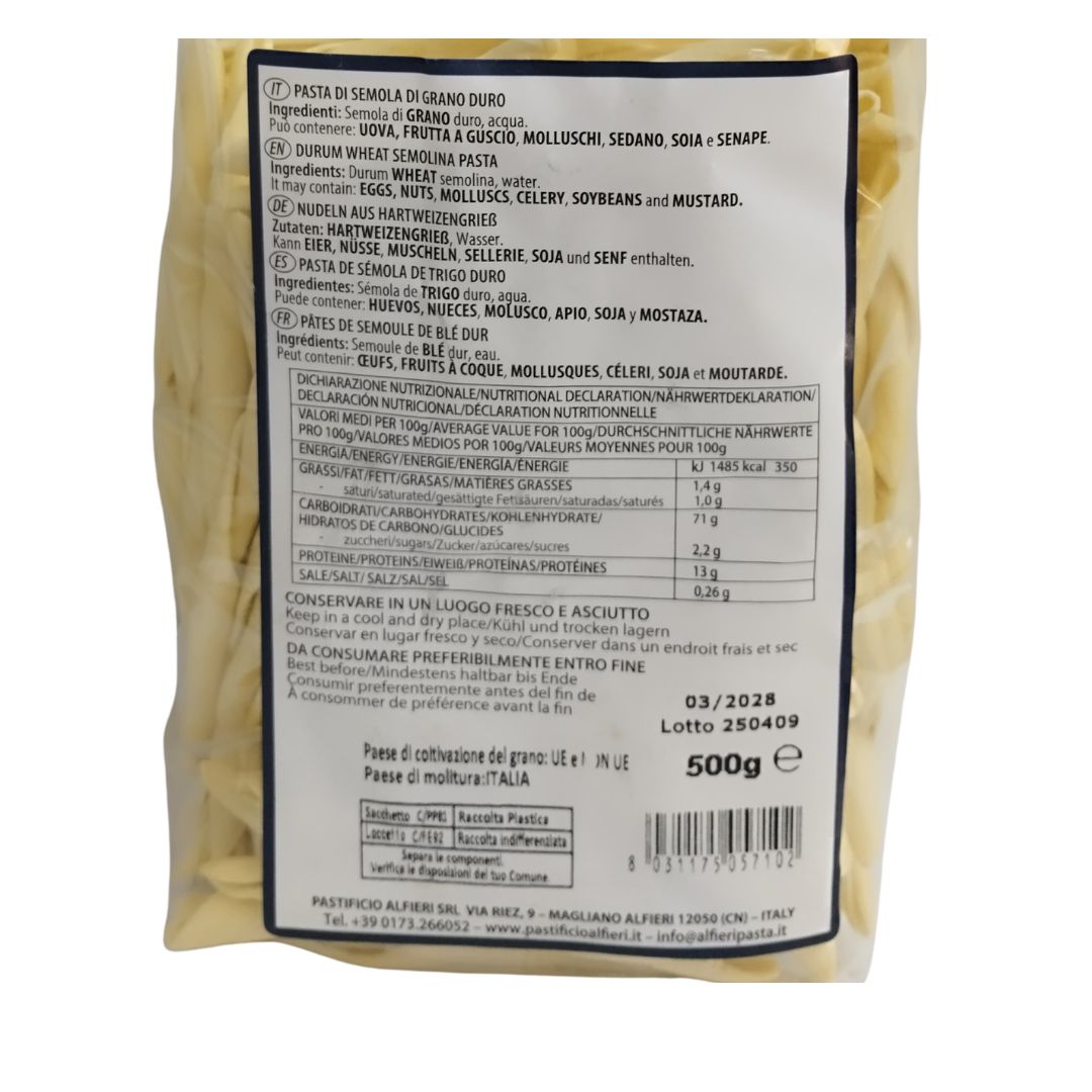 Etiqueta de Filei Alfieri con ingredientes e información nutricional