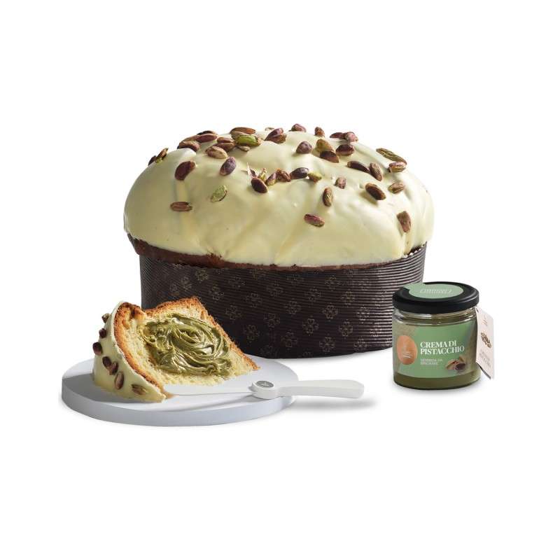 Panettone artesanal siciliano Fiasconaro Oro Verde con cobertura de chocolate blanco y pistacho