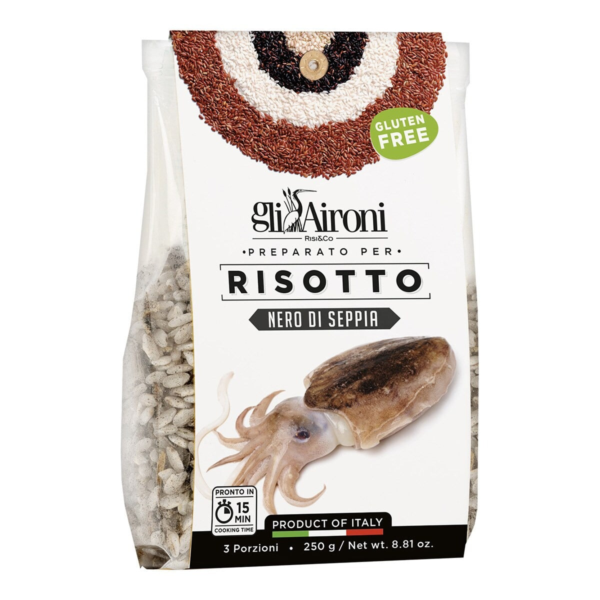 Preparado para risotto con tinta de sepia y calamar