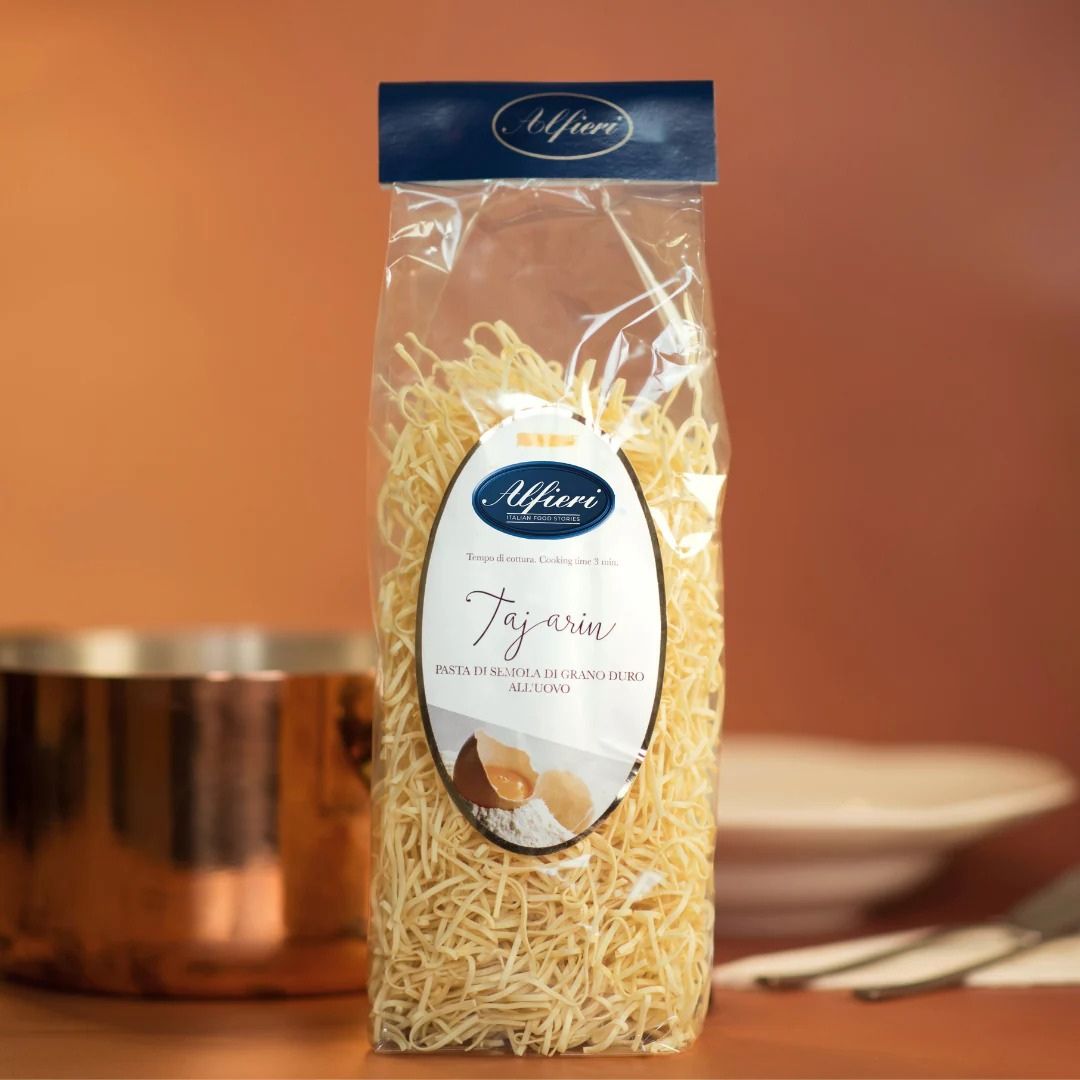 Pasta Tajarin al huevo Alfieri 250g en nidos artesanales.
